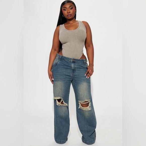 Fashion Nova Drew Drop Waist Baggy Jeans - Dark Wash Size 7 - Picture 3 of 5